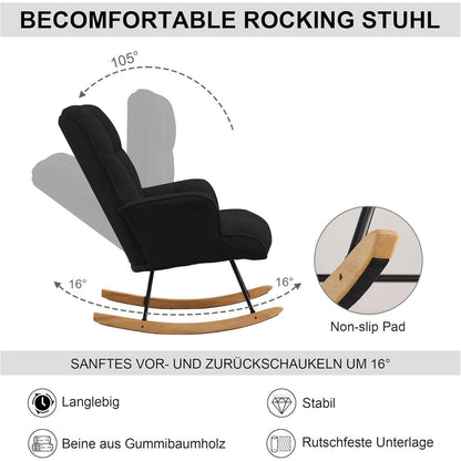 Schaukelstuhl mit Armlehnen – Gepolsterter Relaxsessel Schwarz