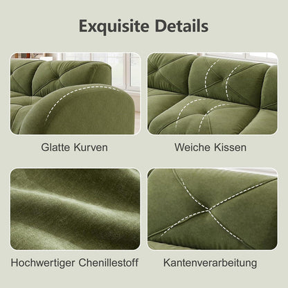 Großes U-förmiges Cord Sofa 3-Sitzer + 2 Fußhocker, Grün