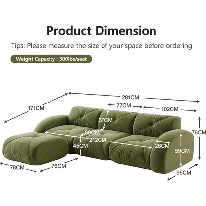 Modernes Cord Sofa 3-Sitzer mit Fußhocker – Grün