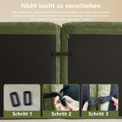 Modernes Cord Sofa 3-Sitzer mit Fußhocker – Grün