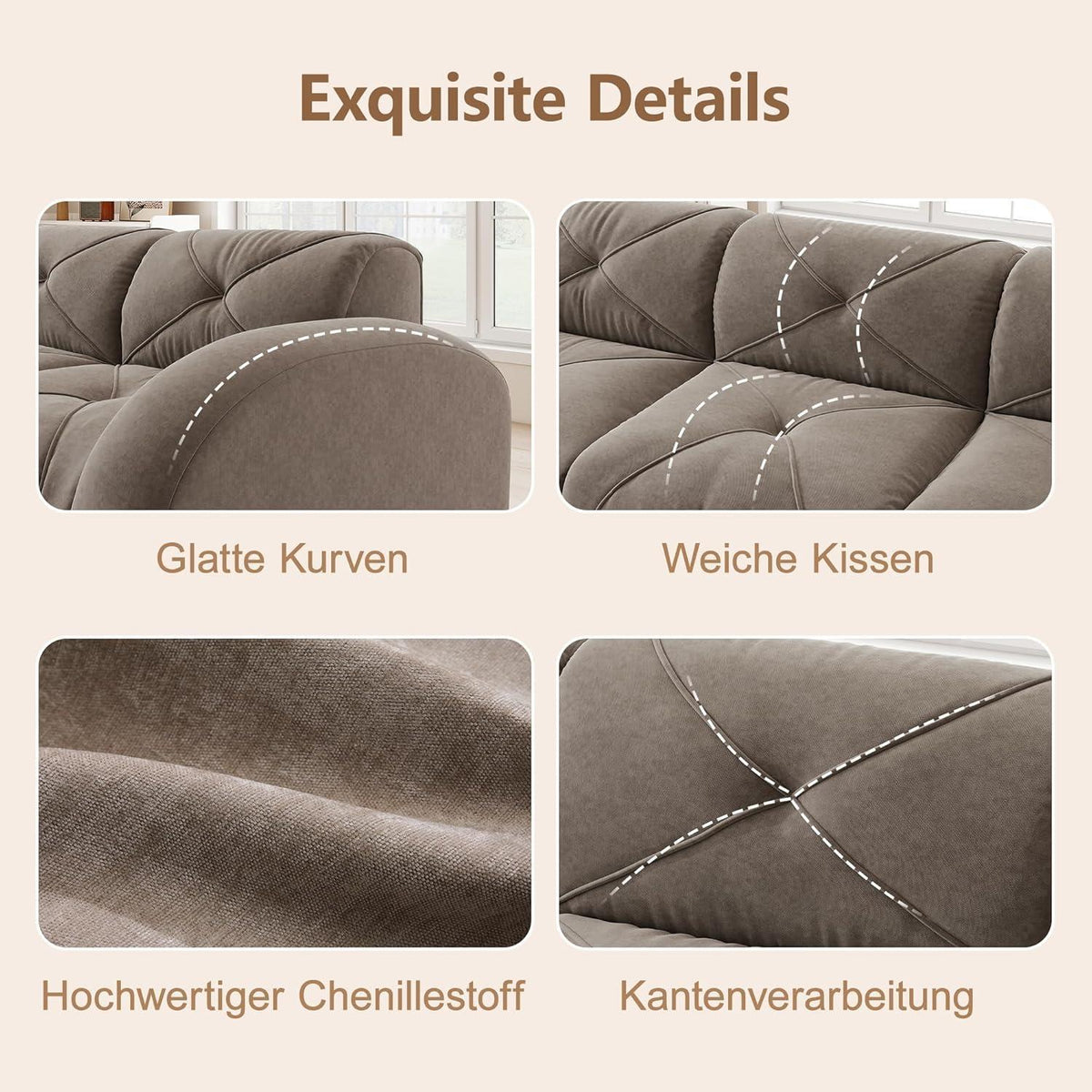 Modernes 4-Sitzer Cord Sofa Braun – Rahmenlos & Komfortabel
