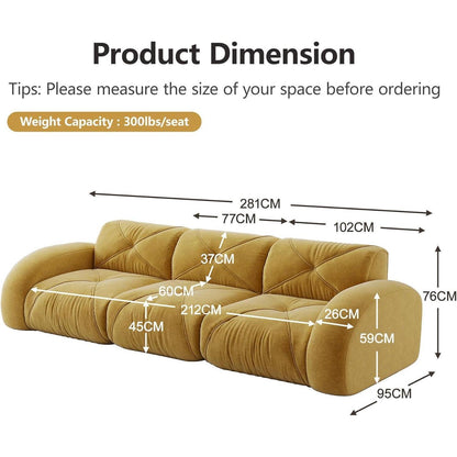 Modernes 3-Sitzer Cord Sofa Gelb – Rahmenlos & Komfortabel