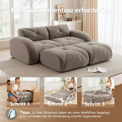 2-Sitzer Sofa mit Fußhocker – Chenille Schlafsofa Braun