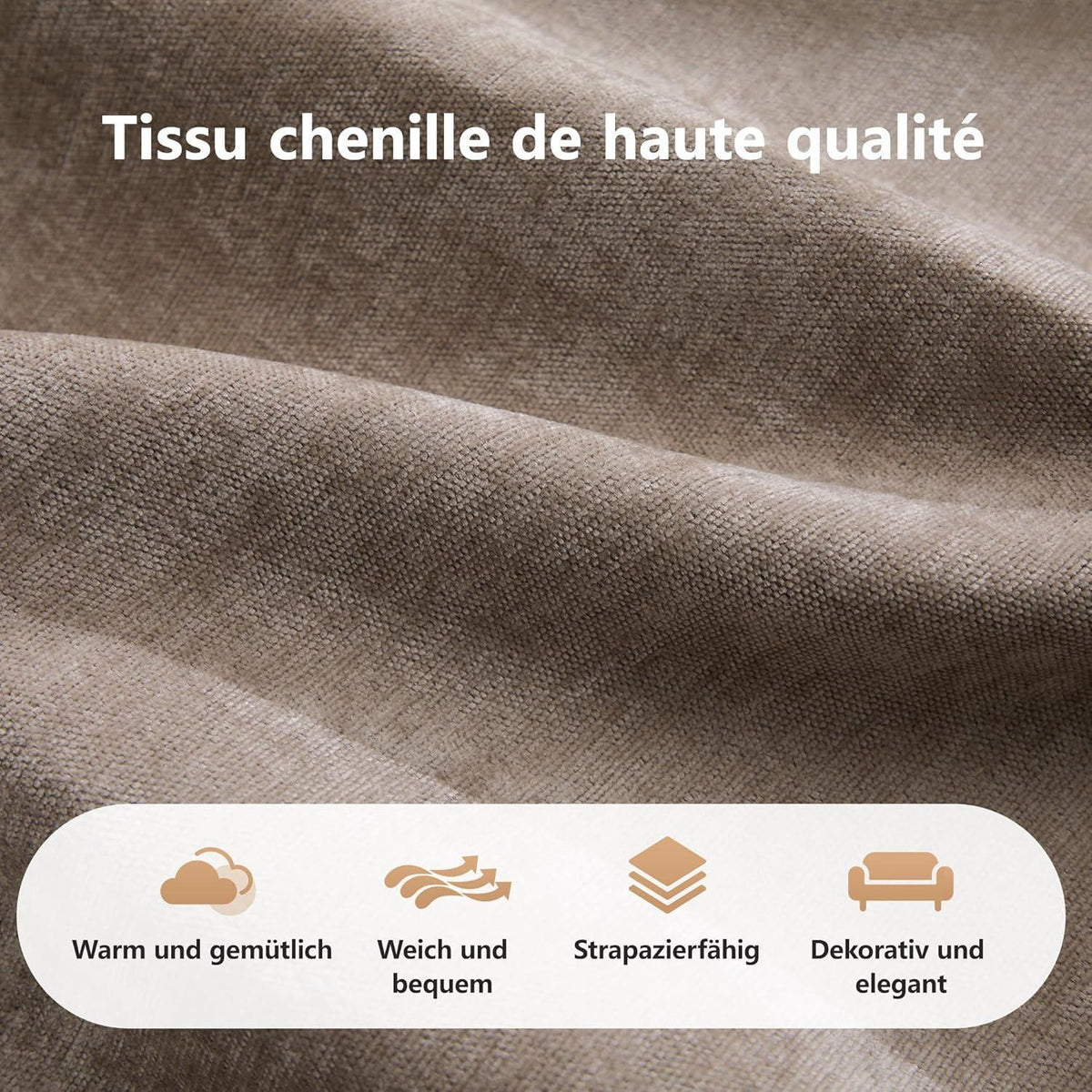 2-Sitzer Sofa mit Fußhocker – Chenille Schlafsofa Braun