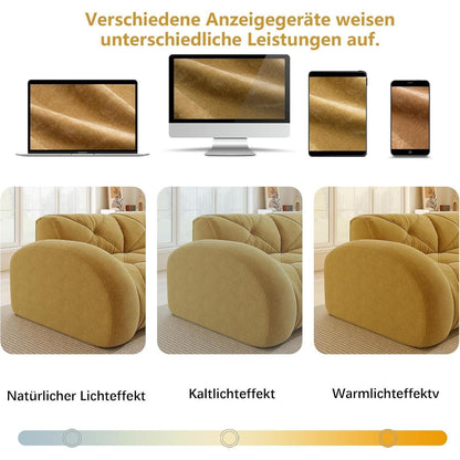 Gelbes 2-Sitzer-Sofa mit Fußhockern, Rahmenlos & Komfortabel