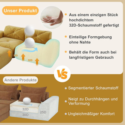 Gelbes 2-Sitzer-Sofa mit Fußhockern, Rahmenlos & Komfortabel