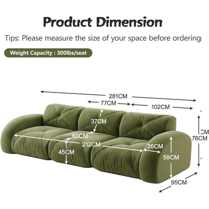 Modernes 3-Sitzer Cord Sofa Grün – Rahmenlos & Komfortabel