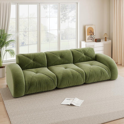 Modernes 3-Sitzer Cord Sofa Grün – Rahmenlos & Komfortabel