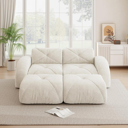 2-Sitzer Sofa mit Fußhocker – Chenille Schlafsofa Weiß