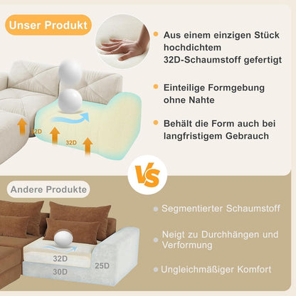 2-Sitzer Sofa mit Fußhocker – Chenille Schlafsofa Weiß