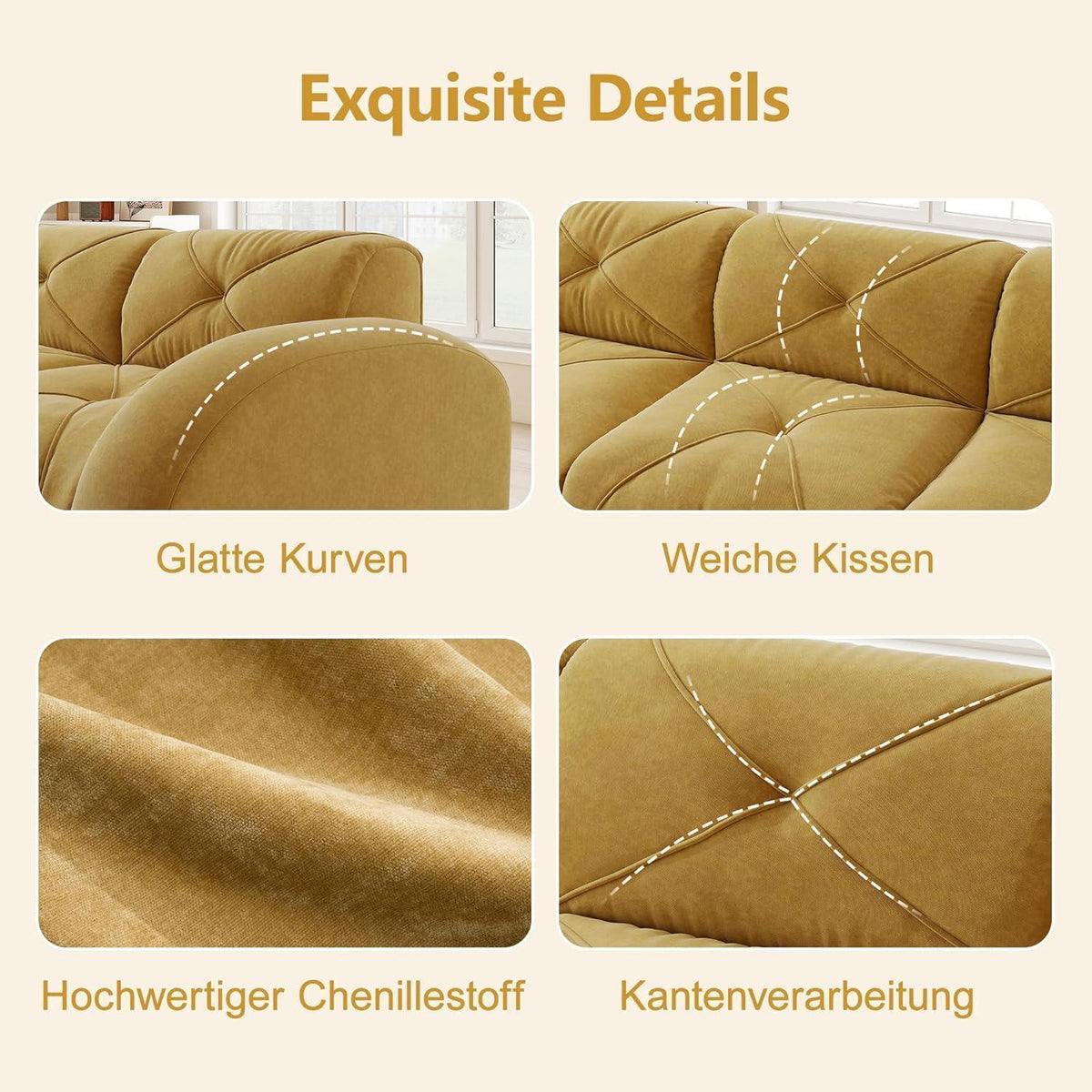 Modulares L-Sofa 3-Sitzer mit Fußhocker, Gelb