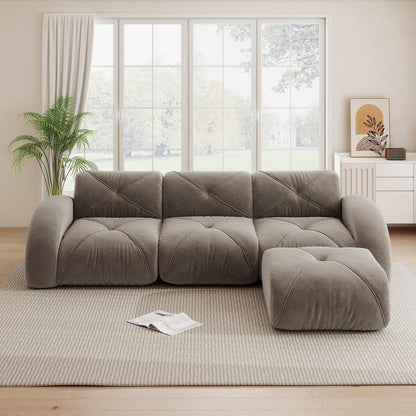 Modernes 3-Sitzer Cord Sofa mit Fußhocker – Braun