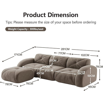 Modernes 3-Sitzer Cord Sofa mit Fußhocker – Braun