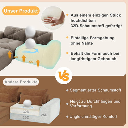 Modernes 3-Sitzer Cord Sofa mit Fußhocker – Braun