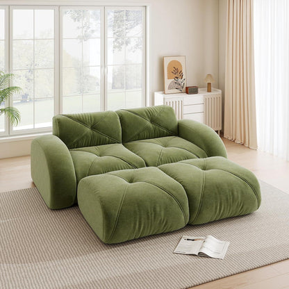 2-Sitzer Sofa mit Fußhocker – Rahmenlos, Grün