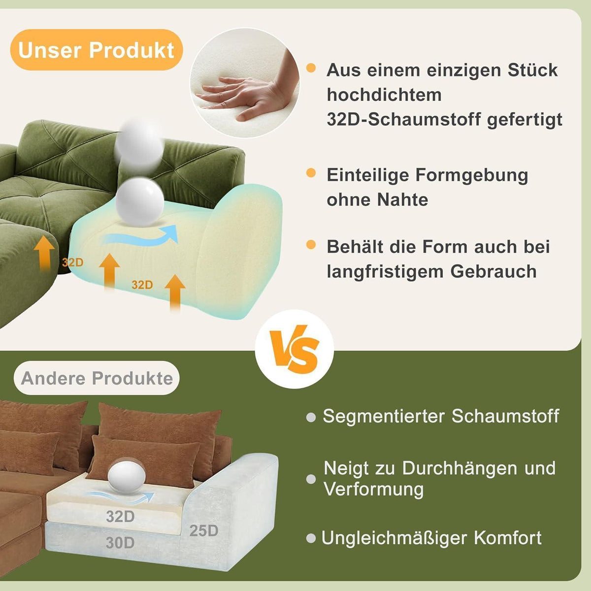 2-Sitzer Sofa mit Fußhocker – Rahmenlos, Grün