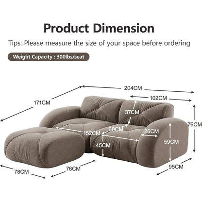 L-förmiges Ecksofa 2-Sitzer mit Fußhocker, Braun