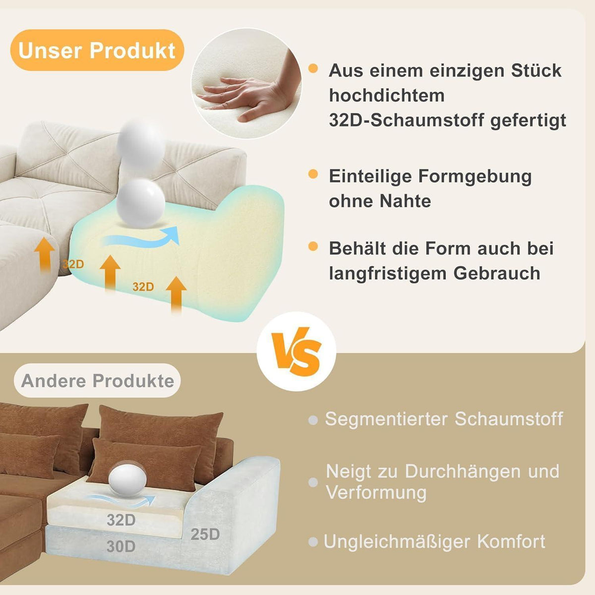 Modulares Cord Sofa 3-Sitzer mit Fußhocker – Weiß