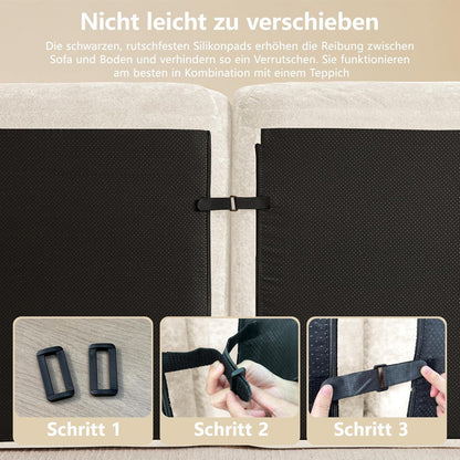 Modulares Cord Sofa 3-Sitzer mit Fußhocker – Weiß