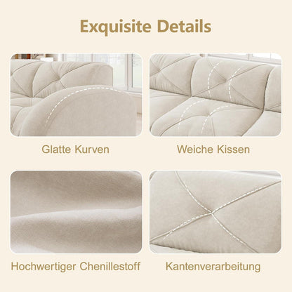 Modulares Cord Sofa 3-Sitzer mit Fußhocker – Weiß