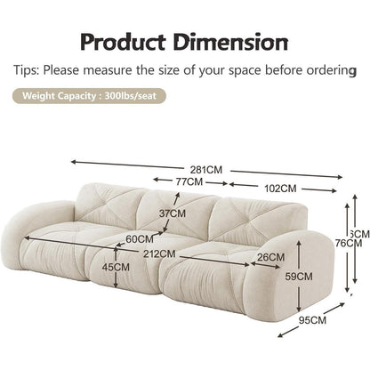 Modernes 3-Sitzer Cord Sofa – Rahmenlos & Komfortabel (Weiß)