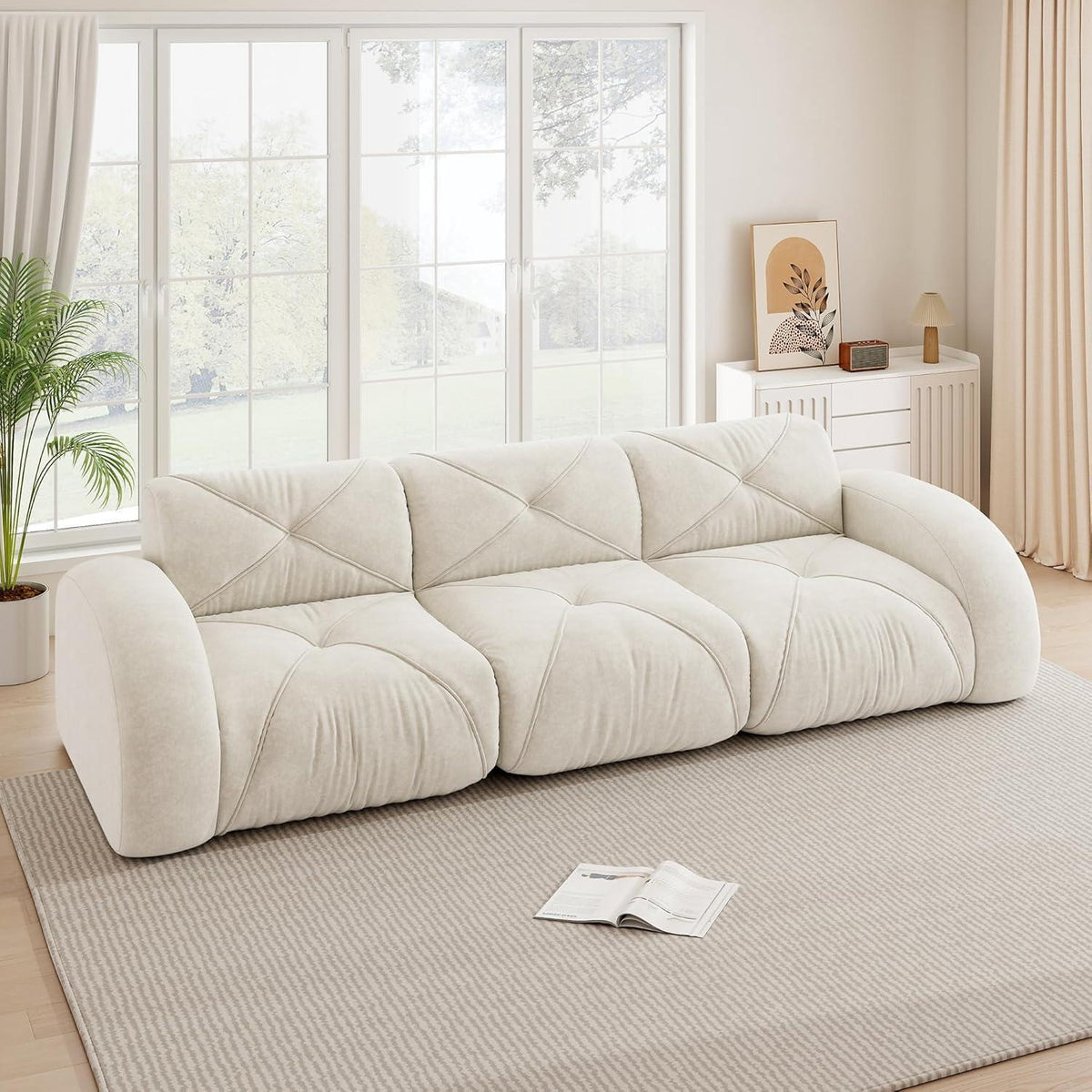 Modernes 3-Sitzer Cord Sofa – Rahmenlos & Komfortabel (Weiß)