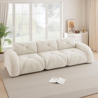 Modernes 3-Sitzer Cord Sofa – Rahmenlos & Komfortabel (Weiß)