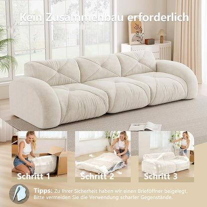 Modernes 3-Sitzer Cord Sofa – Rahmenlos & Komfortabel (Weiß)