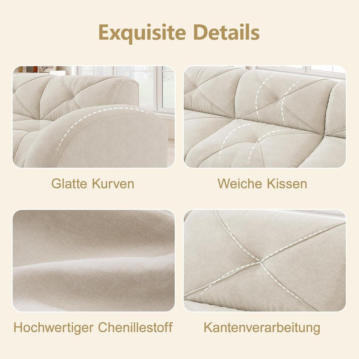 Modernes 3-Sitzer Cord Sofa – Rahmenlos & Komfortabel (Weiß)