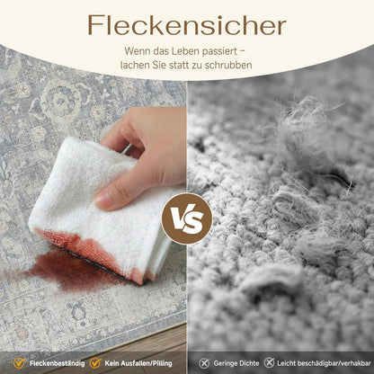 Waschbarer Wohnzimmerteppich Blau 300x400cm – Vintage Kurzflor