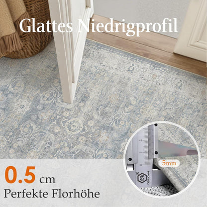 Waschbarer Wohnzimmerteppich Blau 300x400cm – Vintage Kurzflor