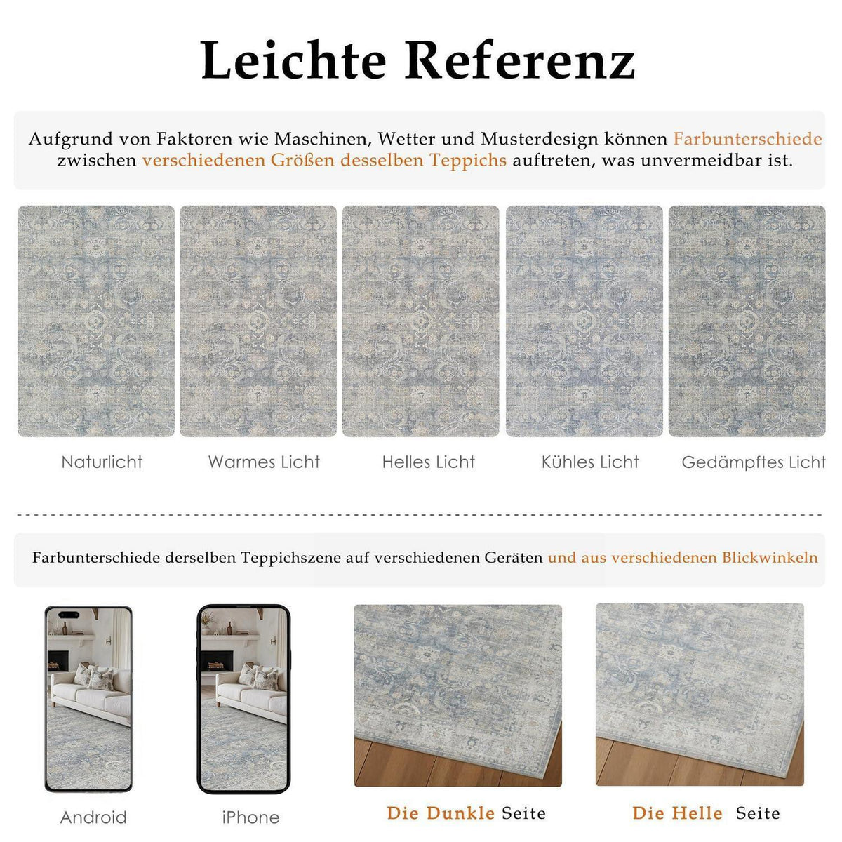Waschbarer Wohnzimmerteppich Blau 300x400cm – Vintage Kurzflor
