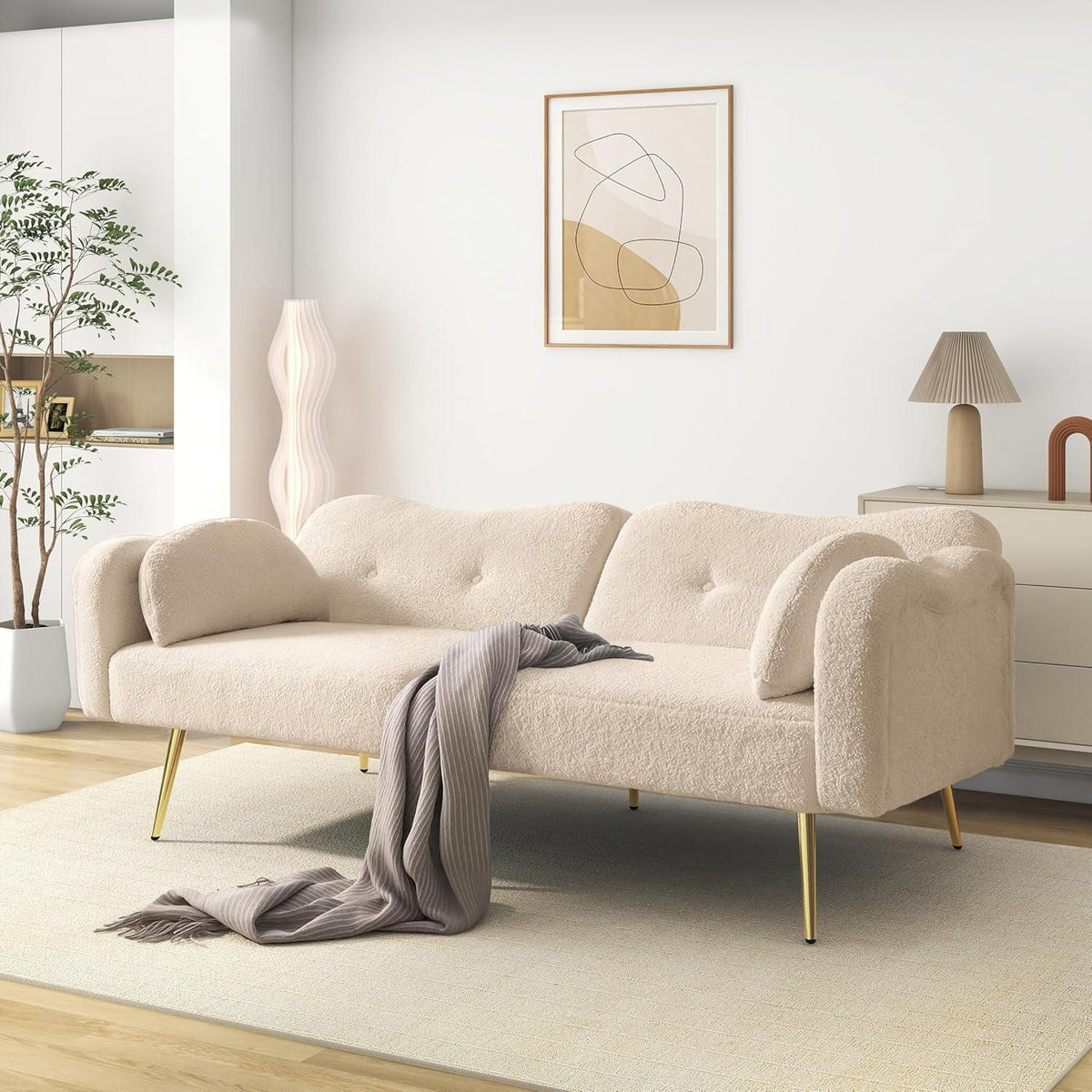 Schlafsofa 2-Sitzer mit Bettfunktion & Stauraum, Beige