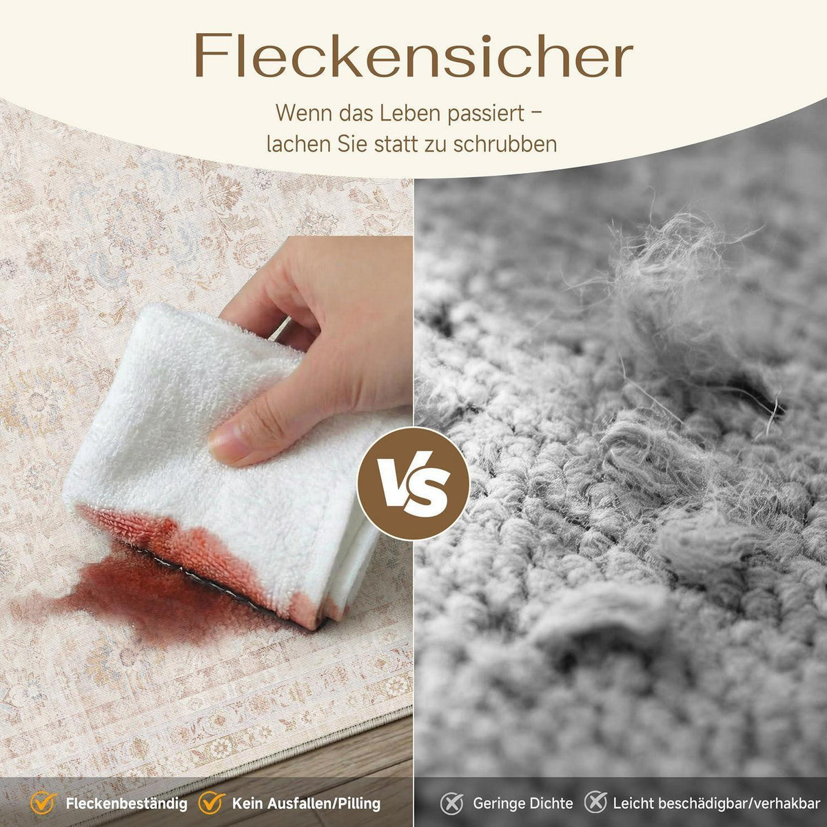 Waschbarer Vintage Teppich Hellbeige 300x400cm