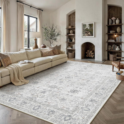 Waschbarer Wohnzimmerteppich Grau 300x400cm – Vintage Design