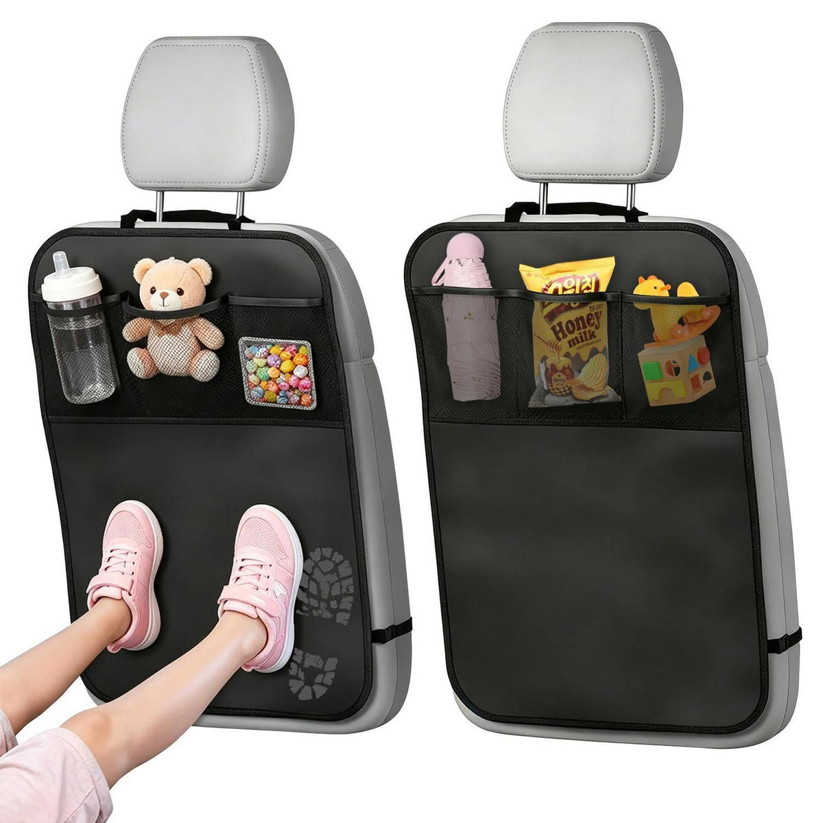 Autositz Schutz Rückseite Kinder – 2er Set mit Taschen