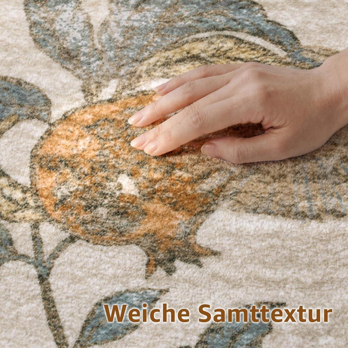 Vintage Teppich 200x280 cm – Orange-Beige, Kurzflor & Rutschfest