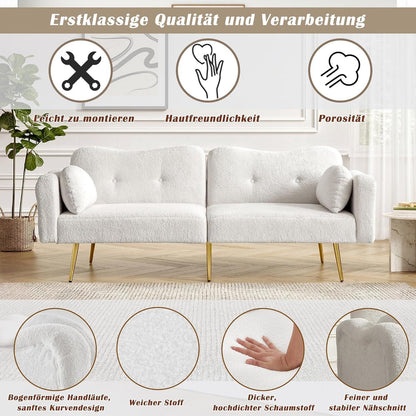 Schlafsofa 2-Sitzer mit Bettfunktion & Stauraum – Weiß