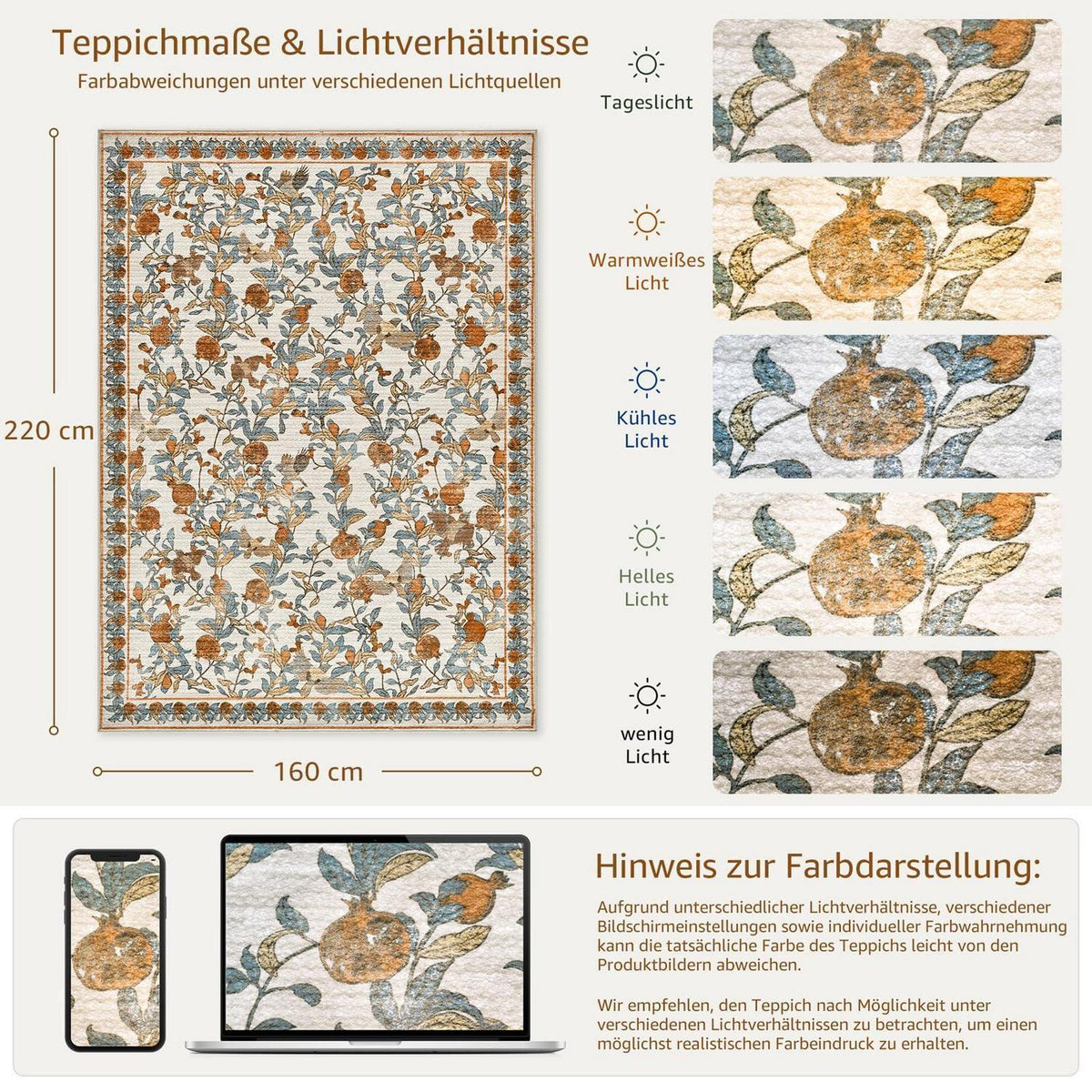 Vintage Teppich floral orange-beige 160x220 cm