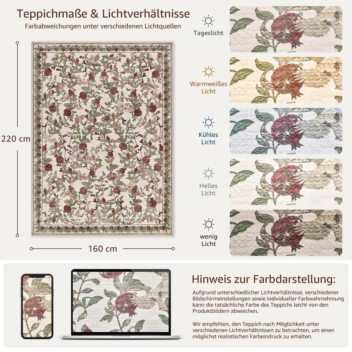 Vintage Teppich floral rot-beige 160x220 cm – Waschbar & Rutschfest