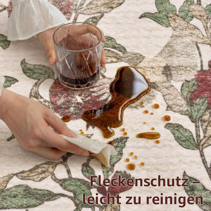 Vintage Teppich floral rot-beige 160x220 cm – Waschbar & Rutschfest