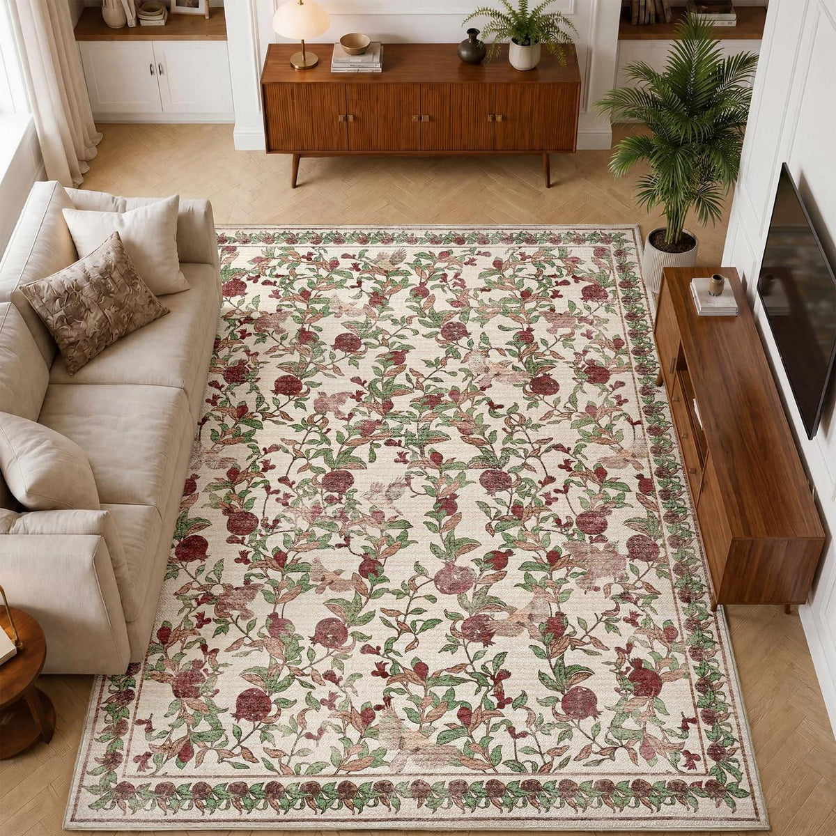 Vintage Teppich floral rot-beige 200x280 cm – Waschbar & Rutschfest
