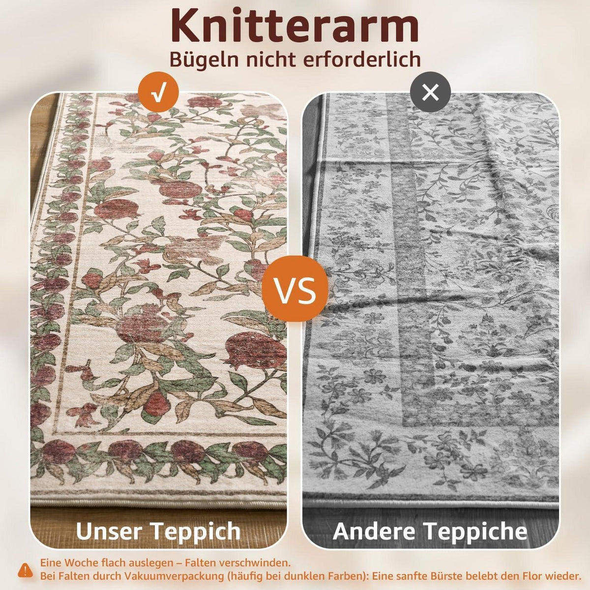 Vintage Teppich floral rot-beige 200x280 cm – Waschbar & Rutschfest