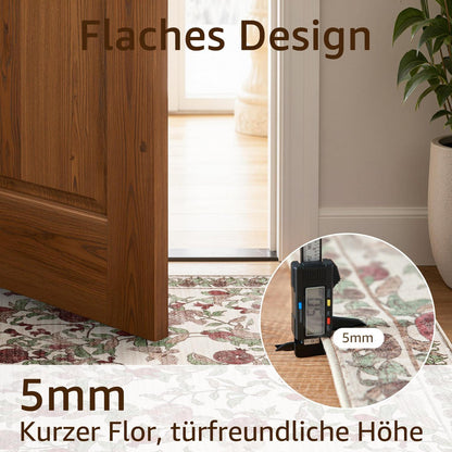 Vintage Teppich floral rot-beige 200x280 cm – Waschbar & Rutschfest