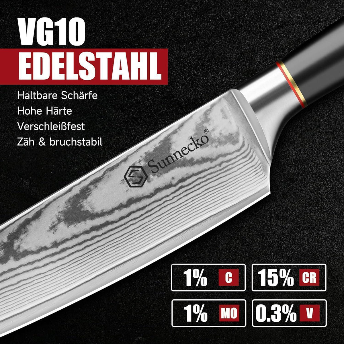 3-tlg Damast Messerset | Professionelle Küchenmesser Set