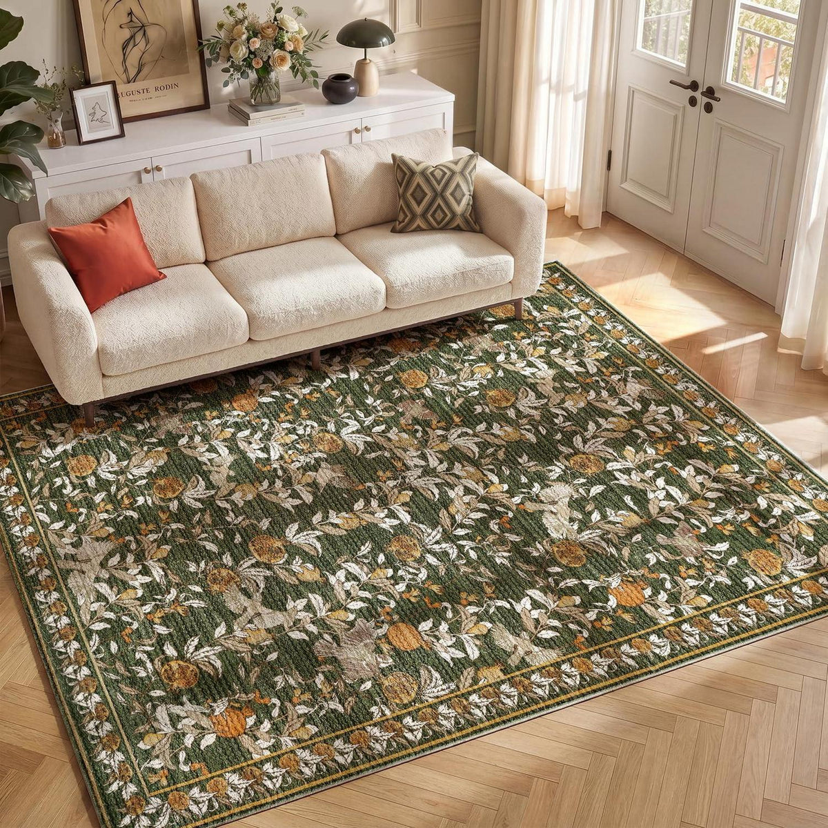 Vintage Teppich floral orange-grün 160x220 cm