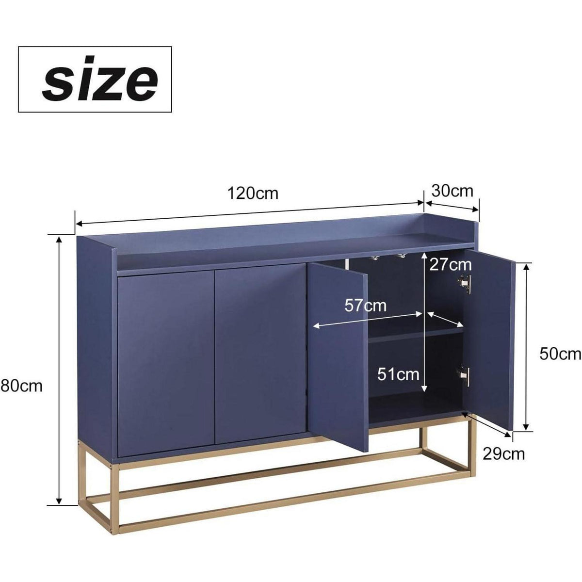 120cm Sideboard Blau – Küchenschrank mit Arbeitsplatte & Regalen