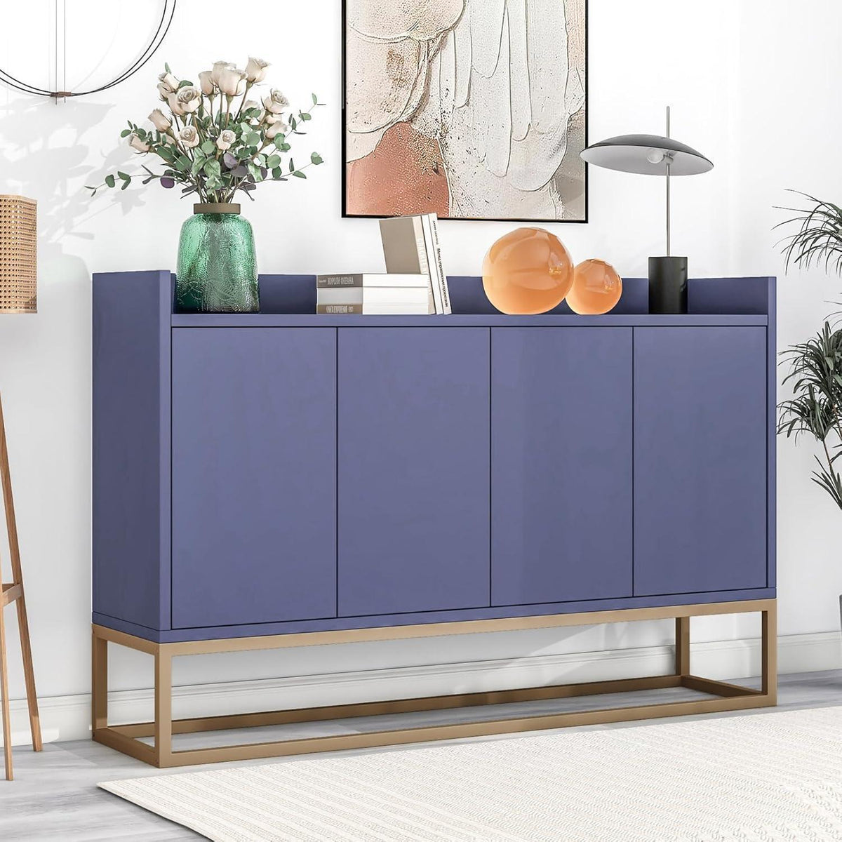 120cm Sideboard Blau – Küchenschrank mit Arbeitsplatte & Regalen