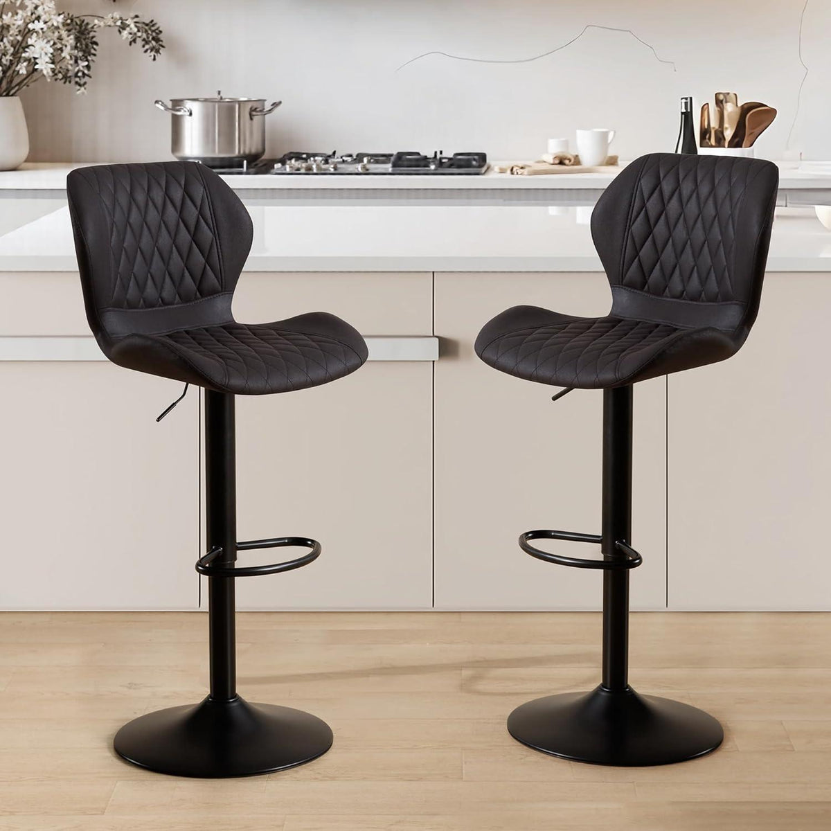 Barhocker Set 6x, Höhenverstellbar, Schwarz in Lederoptik