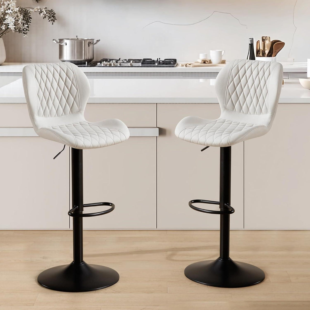 Barhocker mit Lehne, höhenverstellbar, beige, 6er Set